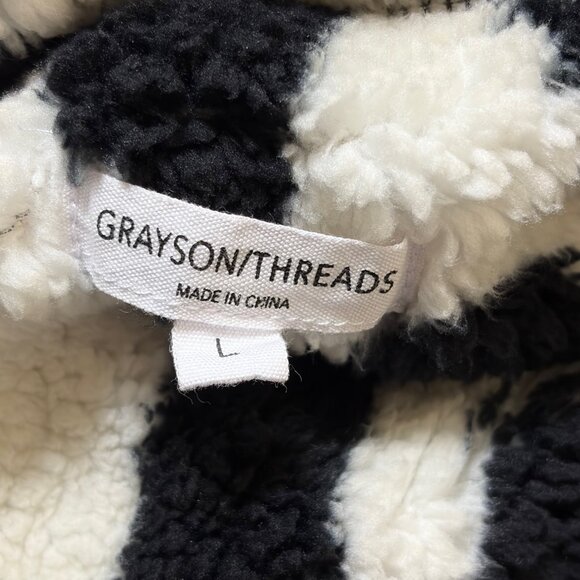 Grayson Threads Faux Fur Black & White Pullover Sherpa Jacket - Size Large - Picture 5 of 6